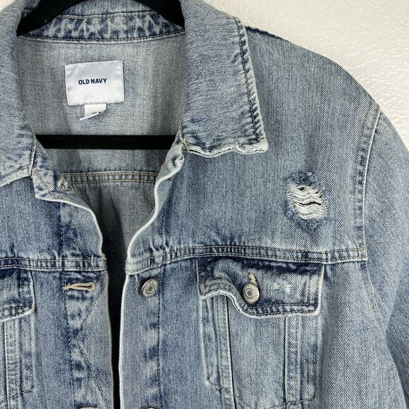 Old Navy Jean Jacket Womens XXL Destroyed Denim Distressed Light Wash - Picture 3 of 10